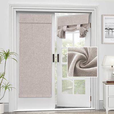 Linen Window Cover French Glass Door Curtain Blackout Tie Up Roman Shades Self Stick Thermal Insulated Tricia Light Block Room Darkening Privacy Blinds, 1 Panel