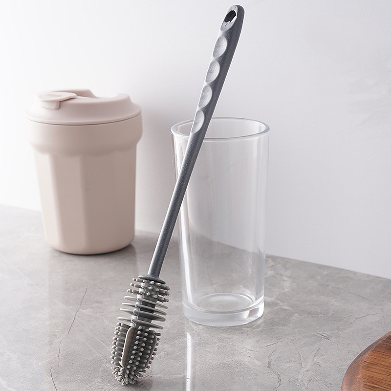 Silicone Bottle Brush for Cleaning Cups and Bottles, Long Handle Cup Scrubber for Water Bottles, Mugs, Baby Bottles, Lids, Reusable Dish Cleaning Brush Tool