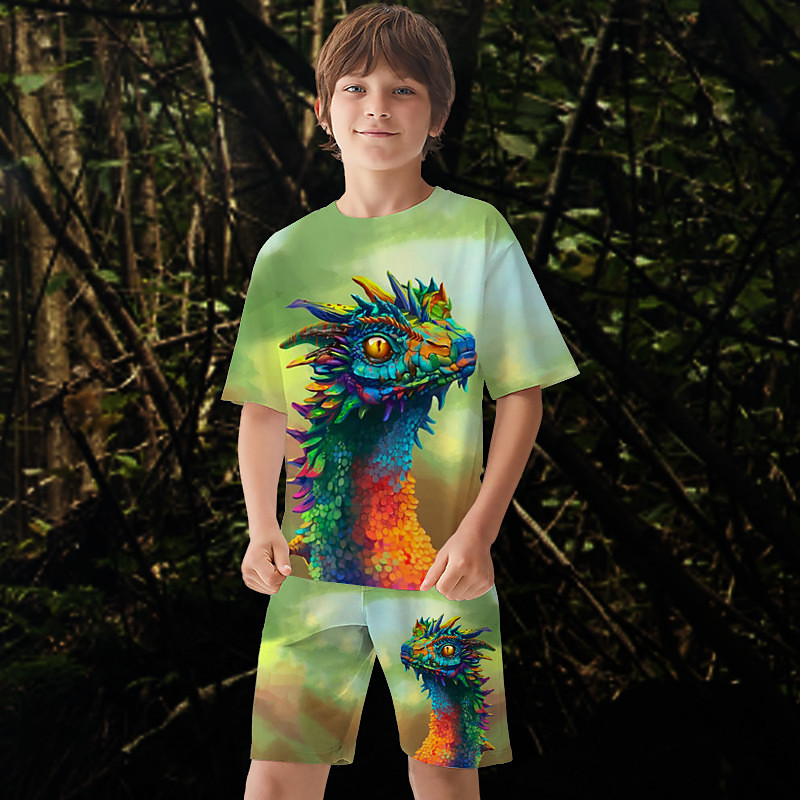 Boys 3D Graphic Dinosaur Dragon T-shirt Shorts T-shirtSet Clothing Set Short Sleeve 3D prints Summer Spring Active Sports Fashion Polyester Kids 3-13 Years Outdoor Street Vacation Regular Fit