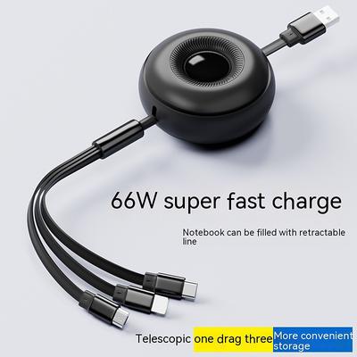 Multi Charging Cable 6A 1Pack 4ft 3 In 1 Retractable Charging Cord Multi USB Cable Fast Charger Cord Adapter With IPhone/Type C/Micro USB Port For Cell Phones/IPhone/Samsung Galaxy/Ps/Tablets And More