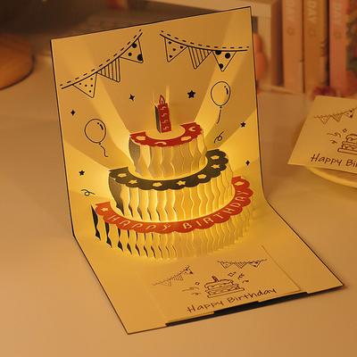 Music Lighting Ins Birthday Gift Creativity Cute Little Bear Greeting Card Three-Dimensional Greeting Card 3d Cake Blessing Card Letter