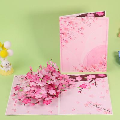 Pop Up Cherry Blossoms Birthday Card 3D Flower Bouquet Popup Card with Note Card and Envelope Mother's Day Pop Up Card