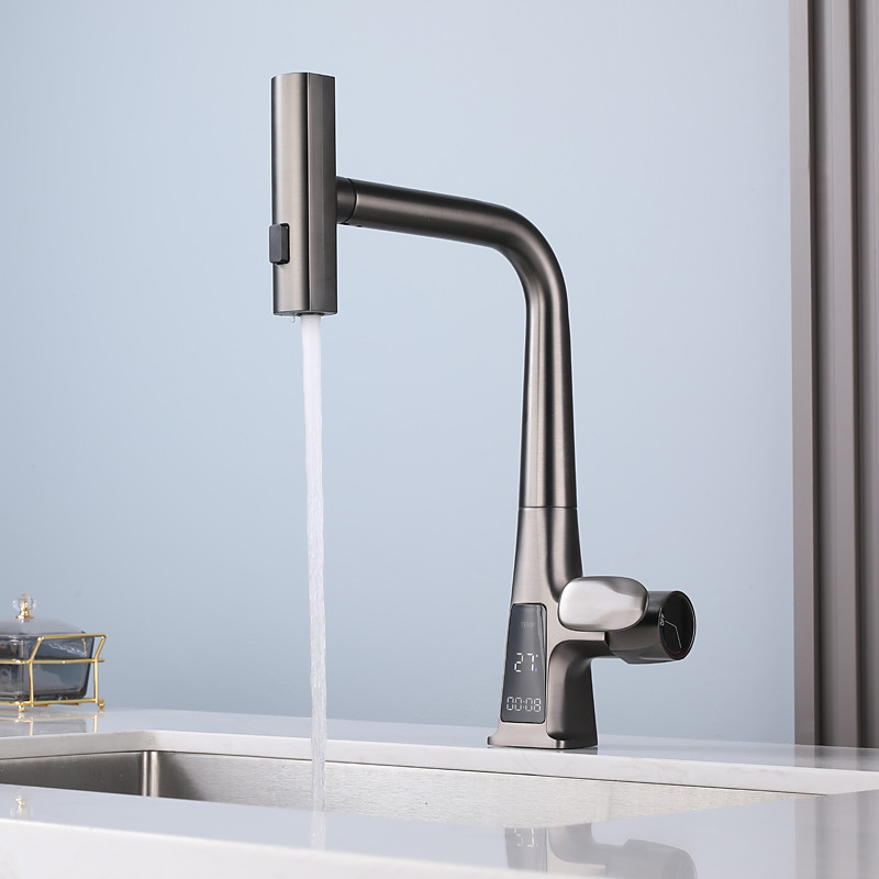 Waterfall Kitchen Faucet, 2023 Latest Centerset Faucet for Kitchen Sink, 3 in 1 Multi-functional Single Handle One Hole Pull out Cylinder Spout Kitchen Taps, Ceramic Valve Insides
