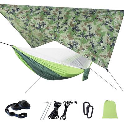 Camping Hammock with Mosquito Net Hammock Rain Fly Camping Tarp Outdoor Portable Sunscreen Anti-Mosquito Ultra Light (UL) Breathable Parachute Nylon with Carabiners and Tree Straps for 2 person