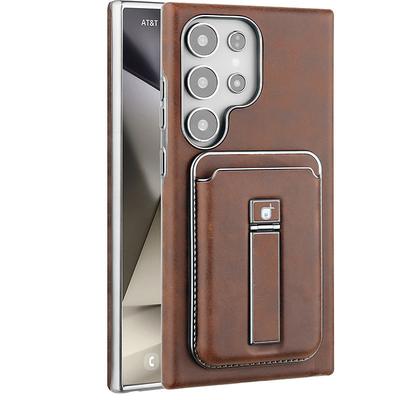 Phone Case For Apple AirTag S25 S24 Ultra Plus S23 Back Cover Magnetic Adsorption with Stand Holder Magnetic Support Wireless Charging Retro PC PU Leather
