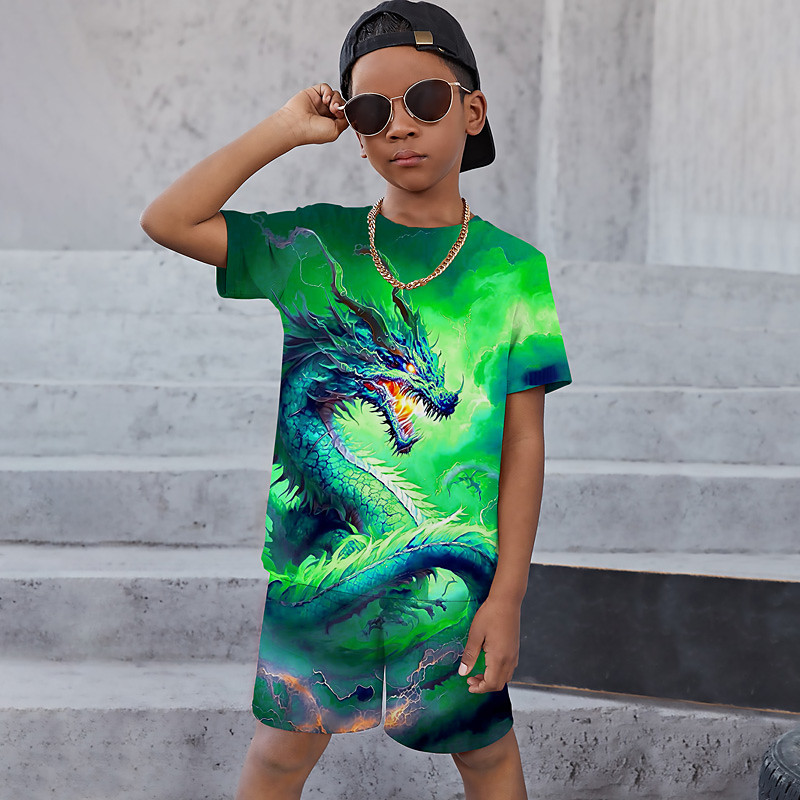 Boys 3D Graphic Animal Dragon T-shirt Shorts T-shirtSet Clothing Set Short Sleeve 3D prints Summer Spring Active Sports Fashion Kids 3-13 Years Outdoor Vacation Street Regular Fit