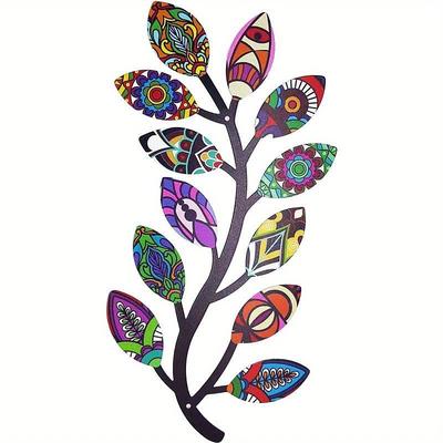 1pc Vintage Metal Wall Art Decor - Colorful Tree Branch Leaf Wall Sculpture - Perfect Housewarming Gift for Living Room, Bedroom, Kitchen, Office 16.5x32.5cm/6.5''x12.8''