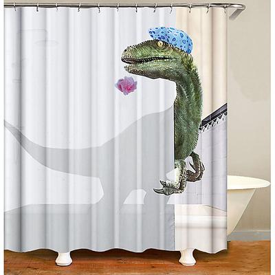 Dinosaur Shower Curtain Set 180cm180cm(7070)with Hooks for Bathroom, White Fun Kids Fabric Shower Curtains , Cool Cute Unique Raptor Bathroom Accessories Decor