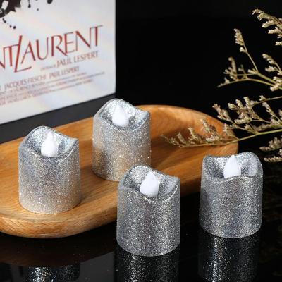 12pcs Flickering Flameless Candles Light Shiny Glitter Votive Candles LED Tea Lights Decoration for Christmas/Halloween Holidays Wedding Outdoor Table Party Festival