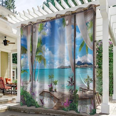 Waterproof Outdoor Curtain Privacy, Outdoor Shades, Sliding Patio Curtain Drapes, Pergola Curtains Grommet Ocean Beach For Gazebo, Balcony, Porch, Party