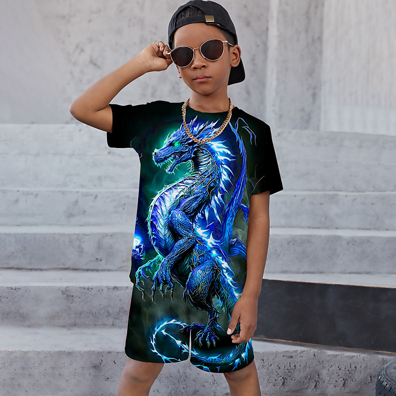 Boys 3D Graphic Animal Dragon T-shirt Shorts T-shirtSet Clothing Set Short Sleeve 3D prints Summer Spring Active Sports Fashion Kids 3-13 Years Outdoor Vacation Street Regular Fit