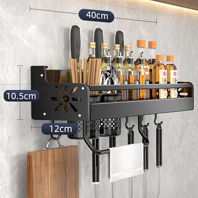 1pc Seasoning Rack With Hook, Kitchen Storage Rack, Multifunctional Household Wall-mounted Chopsticks Knife Rack, No Punching Kitchenware Storage Hanging Rack, Home Kitchen Supplies