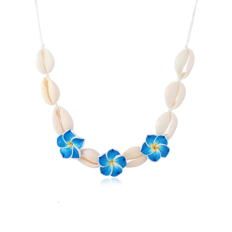 Handmade Cowrie Shell Necklace with Plumeria Flowers – Boho Hawaiian Beach Jewelry for Women, Adjustable Summer Surfer Choker, Tropical Vacation Festival Accessory