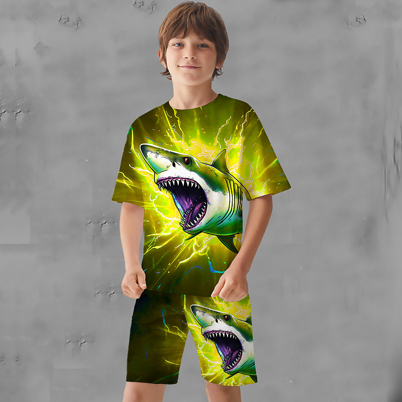 Boys 3D Graphic Animal Shark T-shirt Shorts T-shirtSet Clothing Set Short Sleeve 3D prints Summer Spring Active Sports Fashion Polyester Kids 3-13 Years Outdoor Street Vacation Regular Fit