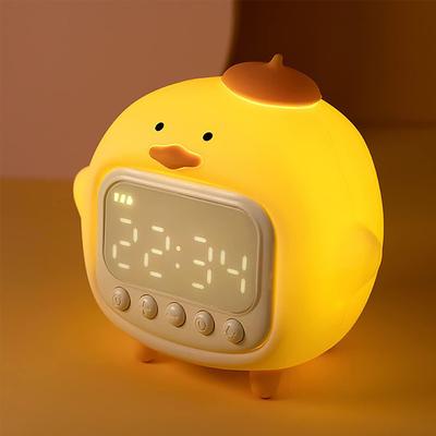 LED Cute Duck Alarm Clock Night Light Children's Fun Duckling Wake Up Lamp Alarm Clock Night Light for Kids' Bedroom Decoration Sleep Training Clock Birthday Gift