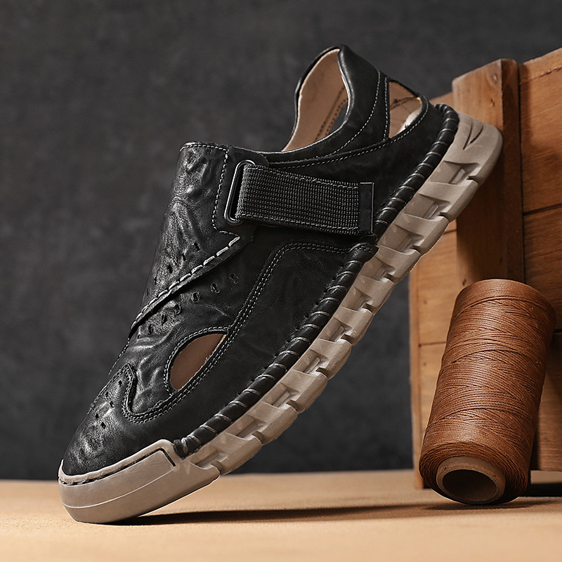 Men's Sandals Brown Outdoor Sandals with Velcro Straps and Comfortable Design for Hiking Travel and Everyday Use