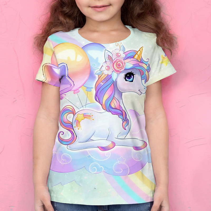 Girls' 3D Animal T shirt Tee Short Sleeve 3D Print Summer Active Polyester Kids 4-12 Years Daily Wear Regular Fit