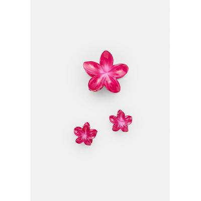 Stradivarius Set of 3 floral hair clips Fuchsia OS