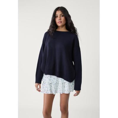Stradivarius Crew neck knit sweater Navy blue XL