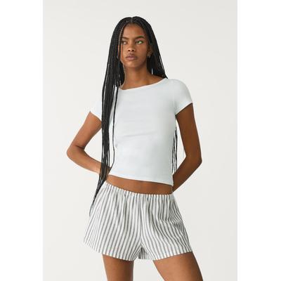 Stradivarius Striped flowing linen blend shorts Ecru L