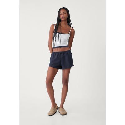 Stradivarius Linen blend shorts with drawstring Navy blue L