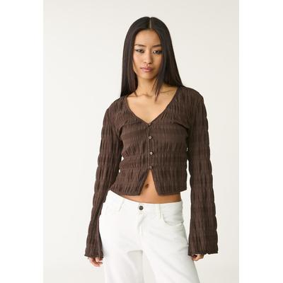 Stradivarius Embroidered long sleeve shirt Brown L
