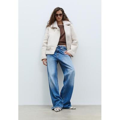 Stradivarius Faux suede biker jacket Ecru L