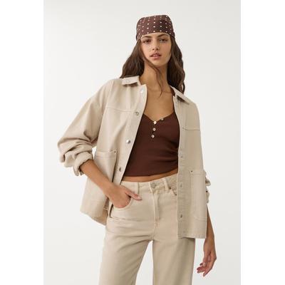 Stradivarius Twill jacket with pockets Stone XS