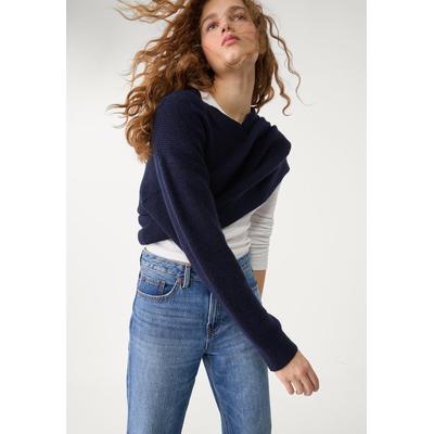 Stradivarius Felted V-neck sweater Navy blue XL
