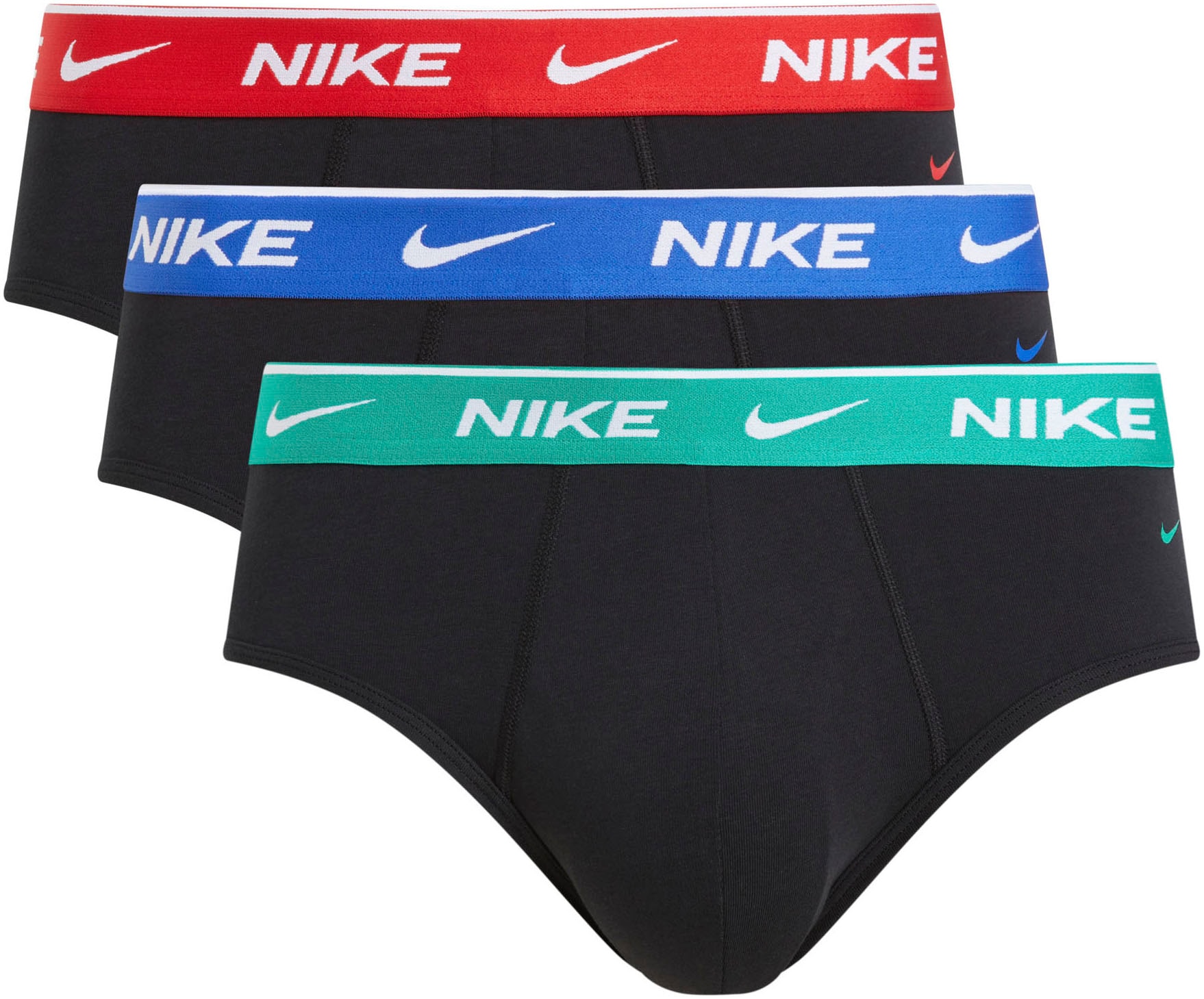 Hipster NIKE UNDERWEAR "BRIEF 3PK", Herren, Gr. L (50), 3 Stk., grün (blk, stadium grün, gr, uni rot wb), Jersey, Obermaterial: 95% Baumwolle, 5% Elasthan, körpernah, Unterhosen, mit Logo-Elastikbund