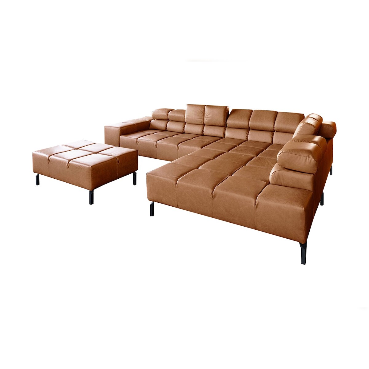 KAWOLA Sofa NELSON Ecksofa Leder cognac mit Hocker Recamiere rechts Image