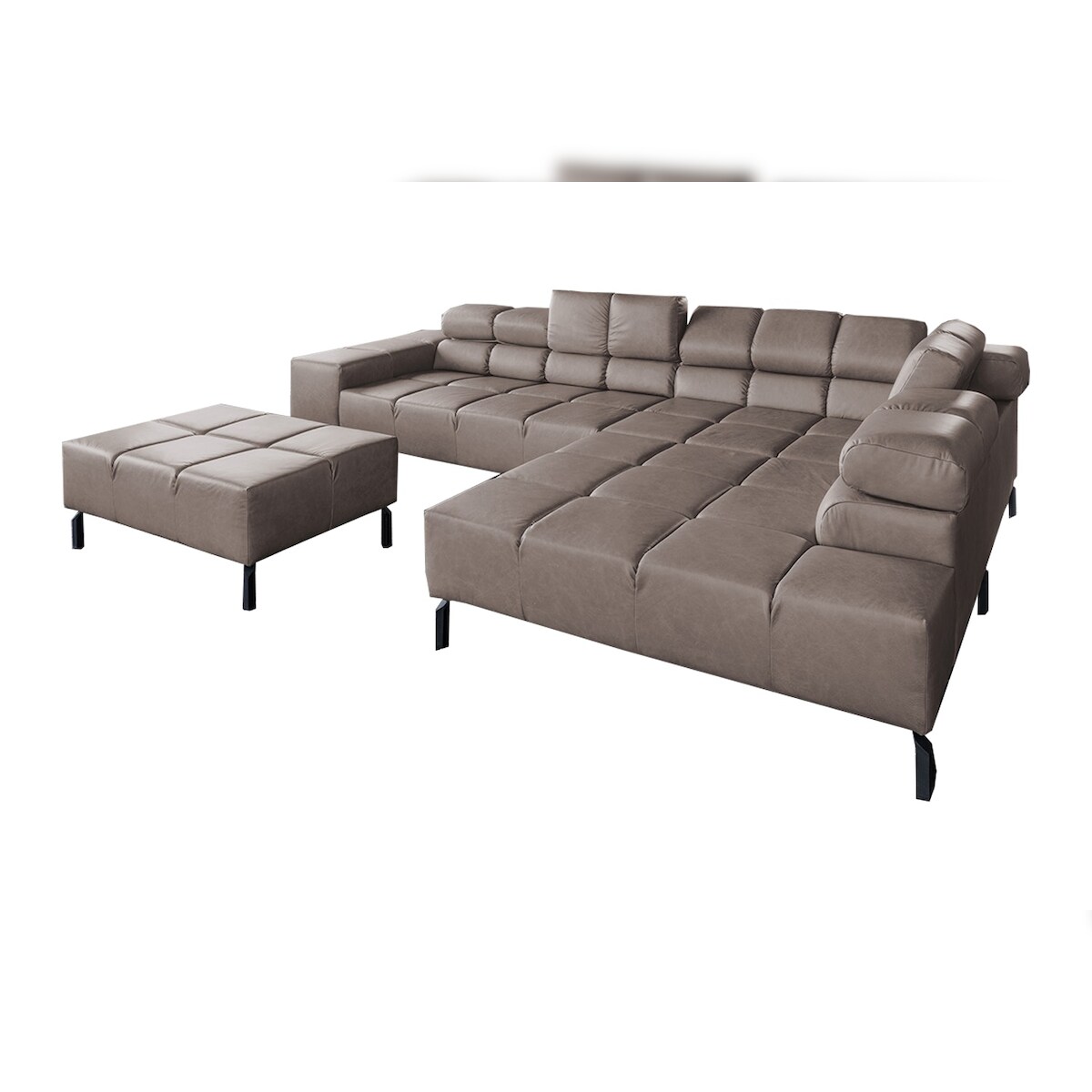 KAWOLA Sofa NELSON Ecksofa Leder dunkelbraun mit motorischem Sitzvorzug und Hocker Recamiere rechts Image