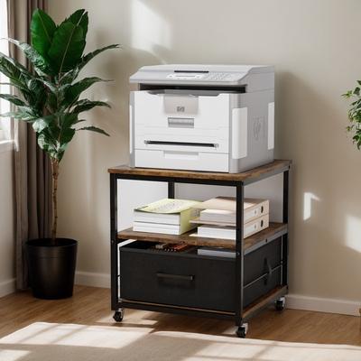 3 Tier Printer Stand with Nonwoven Drawers Brown P2 Particleboard 19.7x19.7x22 inches