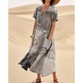 Femmes Robe Longue Maxi Robe Robe Décontractée Robe évasée Robe d'été Élégant Mode Romantique Extérieur Soirée Fête Coupe régulière Fleur Manche Courte Col ras du cou bleu marine Orange Gris Été