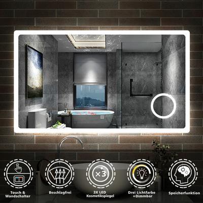 Badspiegel led Badezimmerspiegel Wandspiegel Touch Beleuchtung Beschlagfrei+Kosmetikspiegel+3 Image