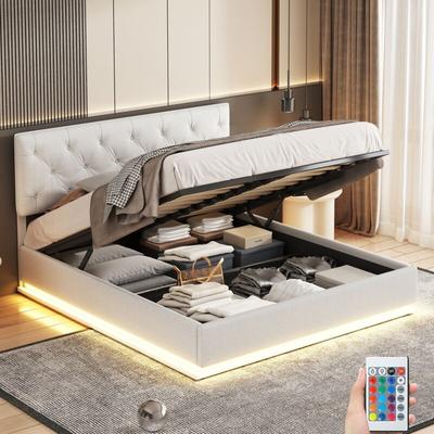 Bett mit Stauraum 160x200cm, mit LED-Beleuchtung, hydraulischem Stauraum, Lattenrost aus Holz, Image
