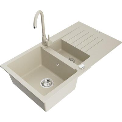 Mexen - Matias 1,5-Becken-Granitspüle mit Abtropffläche und Mischbatterie Telma, Beige Image