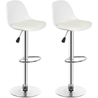 Barhocker 2er Set,höhenverstellbare,360° Drehstuhl,Barhocker aus PU-Leder,verchromter Stahl,Weiß Image