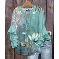Blouse pour femmes col V graphique floral paisley Bohème vintage quotidienne à manches 3/4 manches flottantes tops réguliers quotidiens vacances imprimé volants blanc rose vert beige été printemps