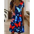 Robe patriotique pour femmes robe mini robe décontractée élégante ajustement régulier drapeau rouge blanc et bleu à manches courtes col rond bleu été