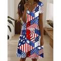 Robe patriotique pour femmes robe mini robe décontractée élégante ajustement régulier drapeau rouge blanc et bleu à manches courtes col rond bleu été