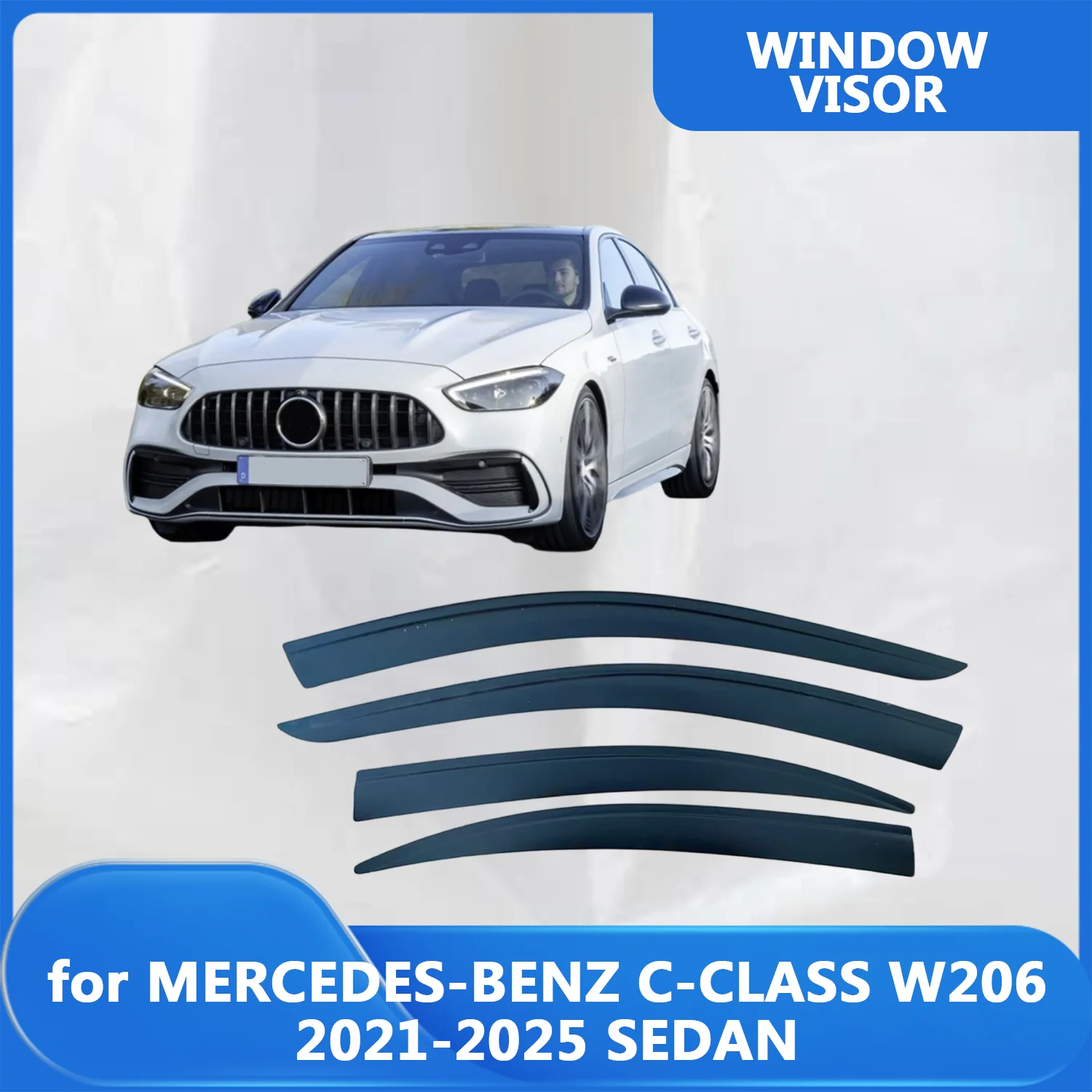 Fenstervisier für MERCEDES-BENZ C-KLASSE W206 2021-2025 SEDAN Windabweiser Regenschutz Türvisier Lüftungsschatten Ventvisor Außen Image