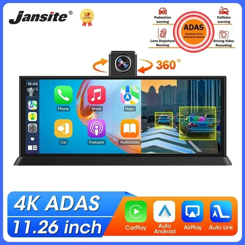 11,26" 4K Dash Cam ADAS Wireless Carplay/Android Auto 360 ° Drehen Sie das Objektiv, 24-Stunden-Parkmonitor, Auto-Multimedia-Player, Auto-Armaturenbrett, DVR Image