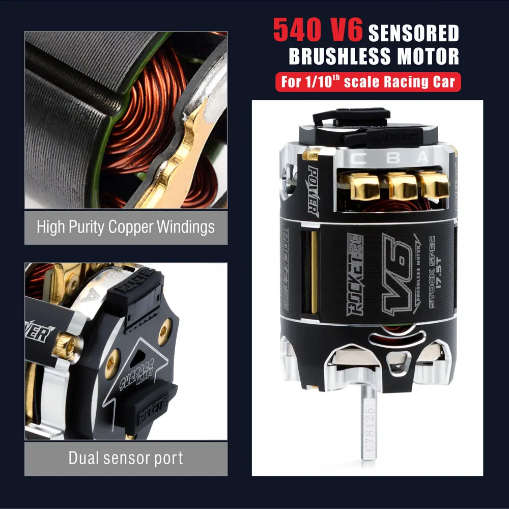 SURPASS HOBBY Rocket RC 540 V6 13,5T 17,5T 21,5T SPEC Sensored Bürstenloser Motor Wasserdicht 3,175mm für 1/10 1/12 RC Car Drift