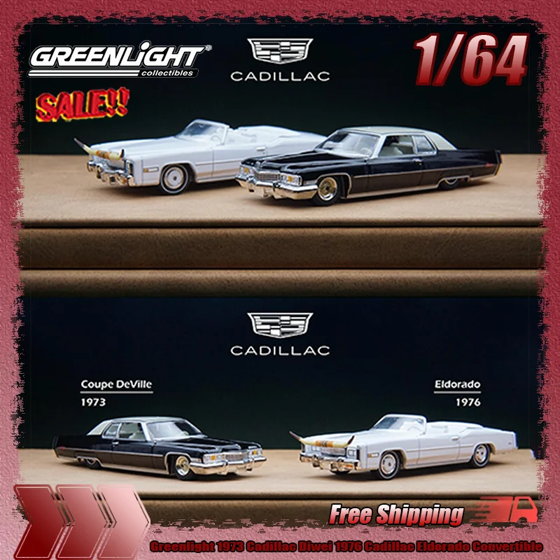 Neues Greenlight 1:64 1973 Cadillac Diwei 1976 Cadillac Eldorado Cabrio Simulation Legierung Miniatur-Druckguss-Automodell Spielzeug Geschenk Image