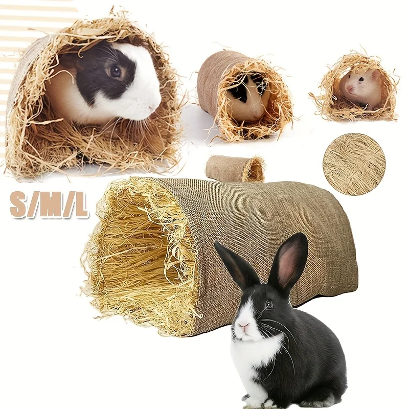 Hideaway Grass Rabbit Hideout Bunny Hideaway Hut Guinea Pig Leinen Langlebiger Tunnel mit Aktivitätsspielzeug für kleine Tiere Image