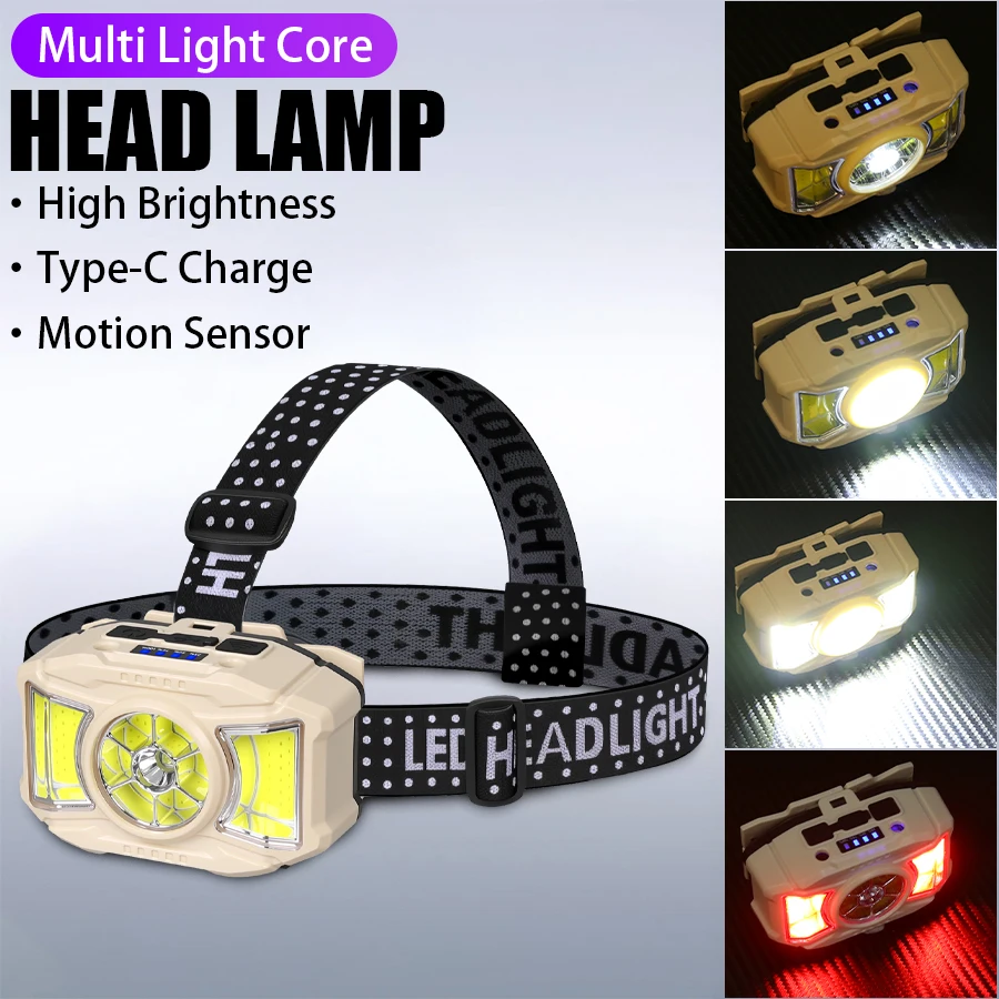 Wiederaufladbare COB Sensor Scheinwerfer LED Kopf Licht Camping Angeln Bergbau Licht Lampe Taschenlampe Taschenlampe Wasserdichte Scheinwerfer USB Image