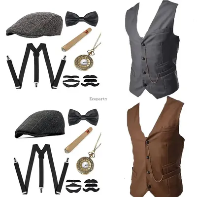 Männer Gangster Kostüm Und Zubehör Set Steampunk Weste Peaky Scheuklappen Weste Taschenuhr 1920s Image