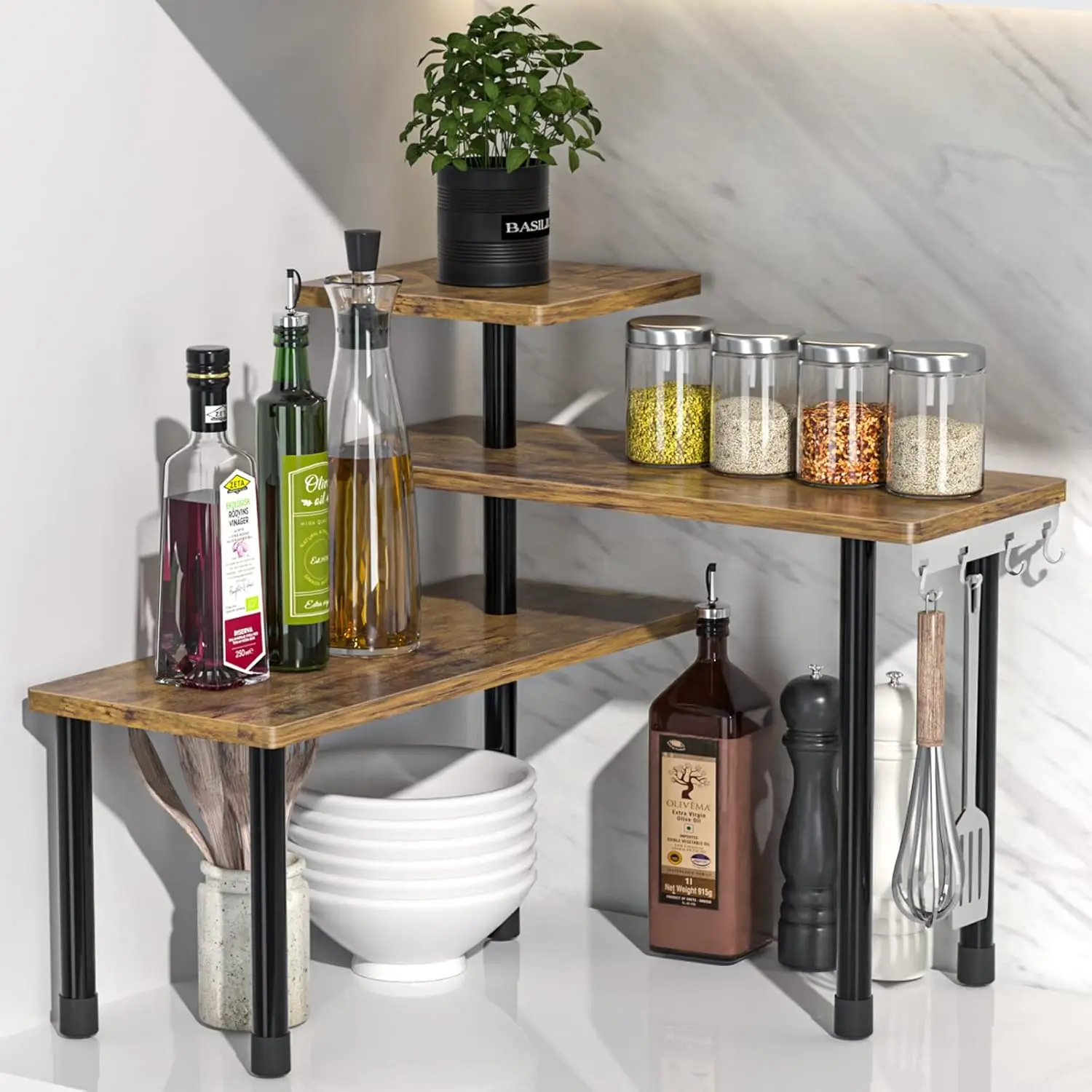 Rotierender Eck-Organizer | 3-stöckiges platzsparendes Regal für Küche/Badezimmer/Kaffeestation (über Waschbecken und Kommode)