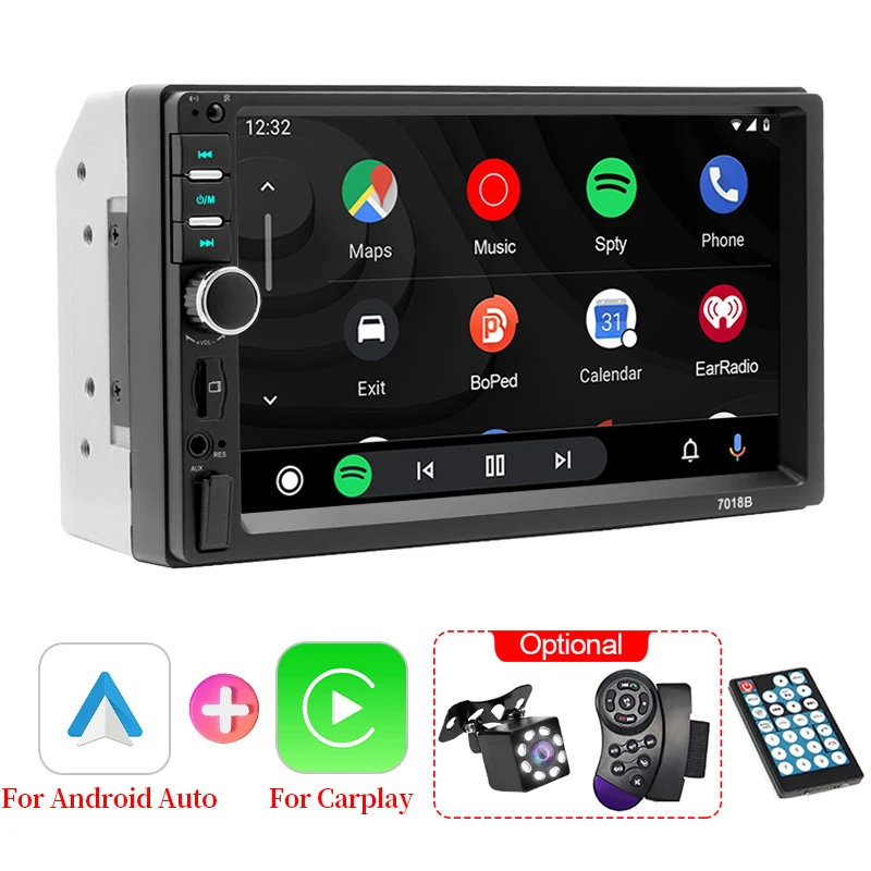 HIPPCRON 2din Autoradio MP5 Multimedia Player 7" Touchscreen Wired CarPlay Android AUTO FM Bluetooth AUX Mirror Link Universal Image